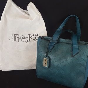 Treska Dark Teal Woven Look Handbag With Cover